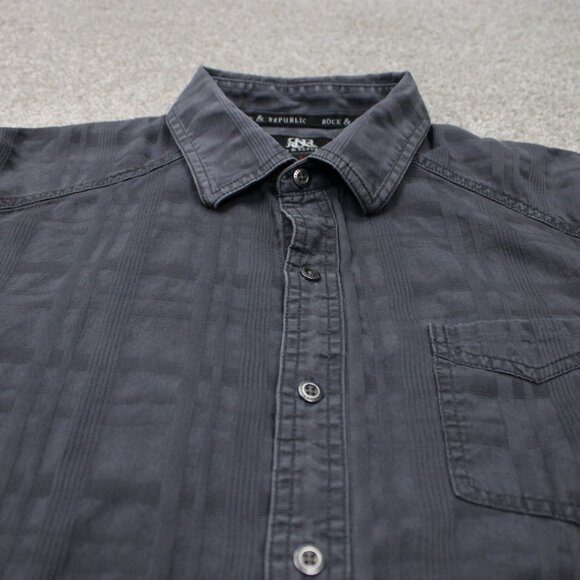 Rock & Republic Roll Tab Shirt Mens Large Gray Textured Cotton L/S Button Up - Picture 4 of 13